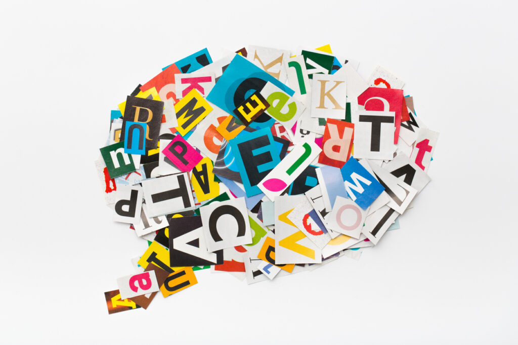 Sprechblase aus Buchstaben